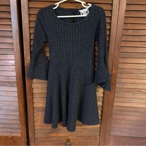 Rare Editions Grey Ribbed Knit Bell Sleeve Dress